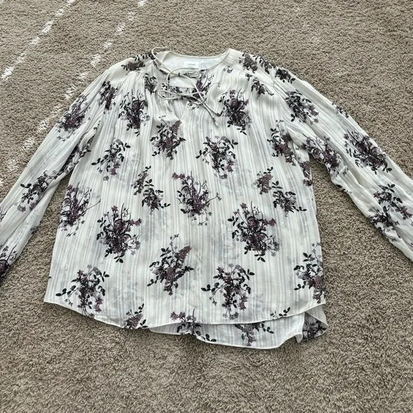 Aritzia Wilfred Floral Flowy Purple Cream Blouse - Picture 12 of 12